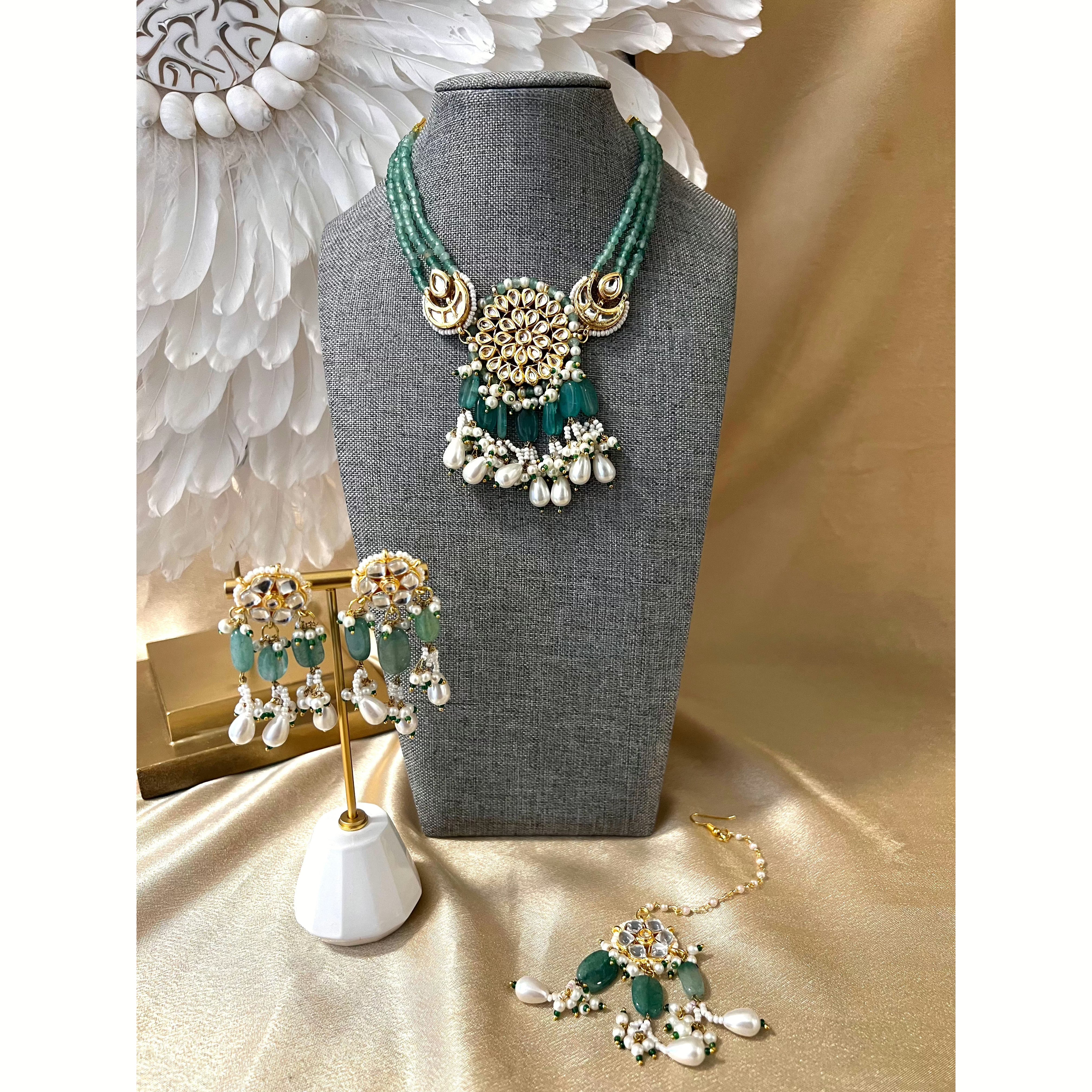 Green Kundan and Pearl Choker Set