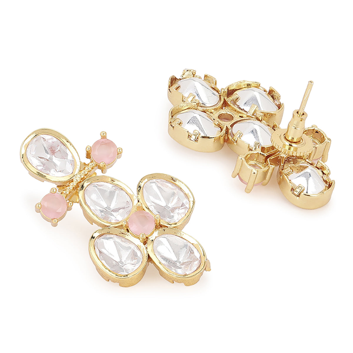 Gold-Toned & Pink Contemporary Studs Earrings