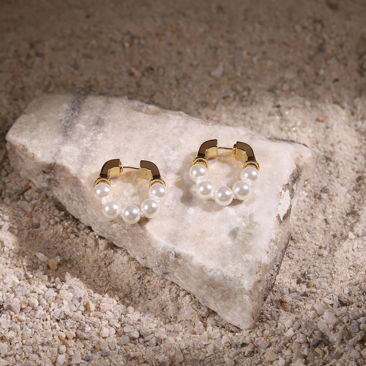 White & Gold-Toned Contemporary Hoop Earrings