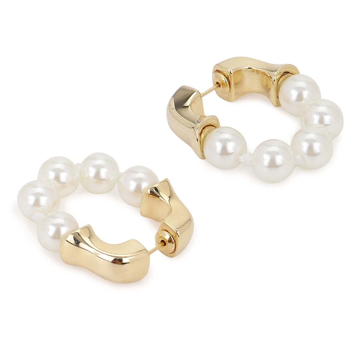 White & Gold-Toned Contemporary Hoop Earrings