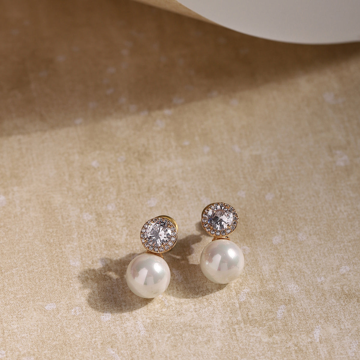 Gold-Toned & White Contemporary Studs Earrings