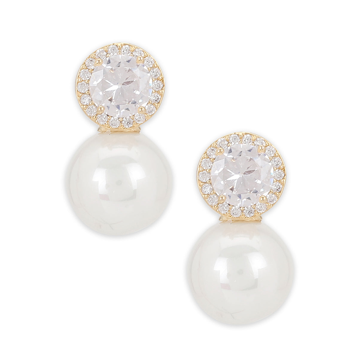 Gold-Toned & White Contemporary Studs Earrings