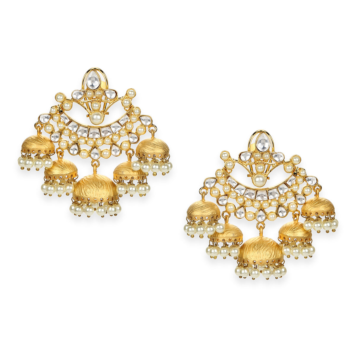 Yellow Gold Tone Kundan Meenakari Earrings