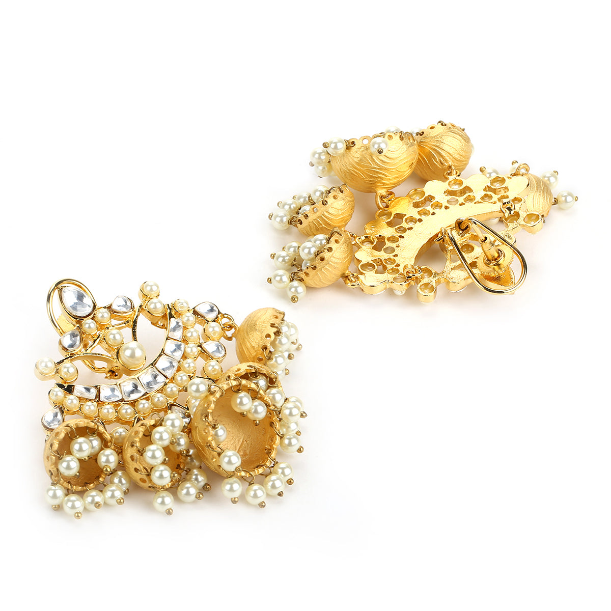 Yellow Gold Tone Kundan Meenakari Earrings