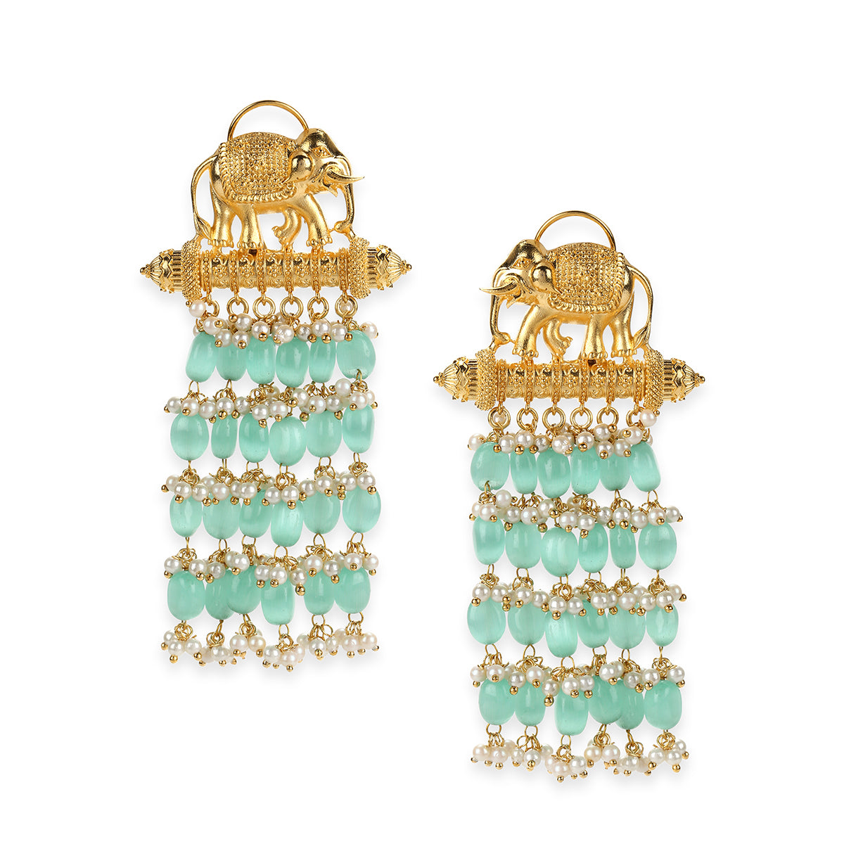 Blue Gold Tone Temple Earrings