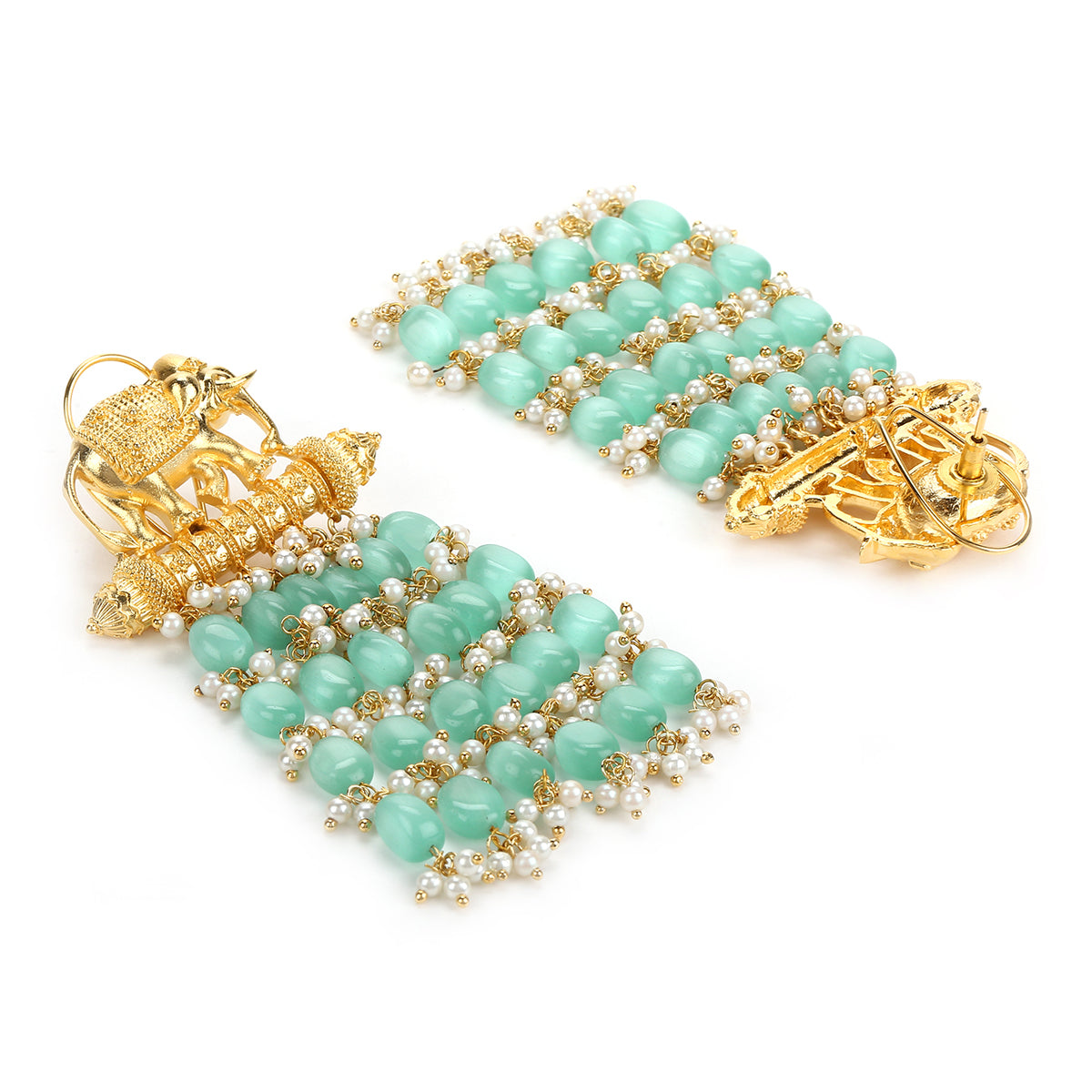 Blue Gold Tone Temple Earrings