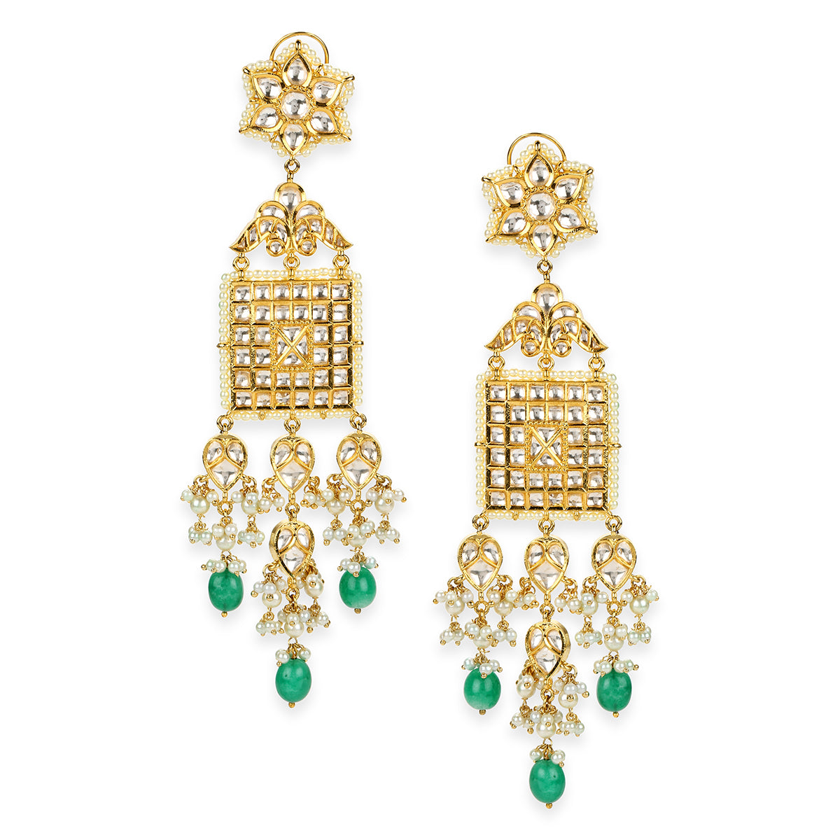 Green Gold Tone Kundan Earrings