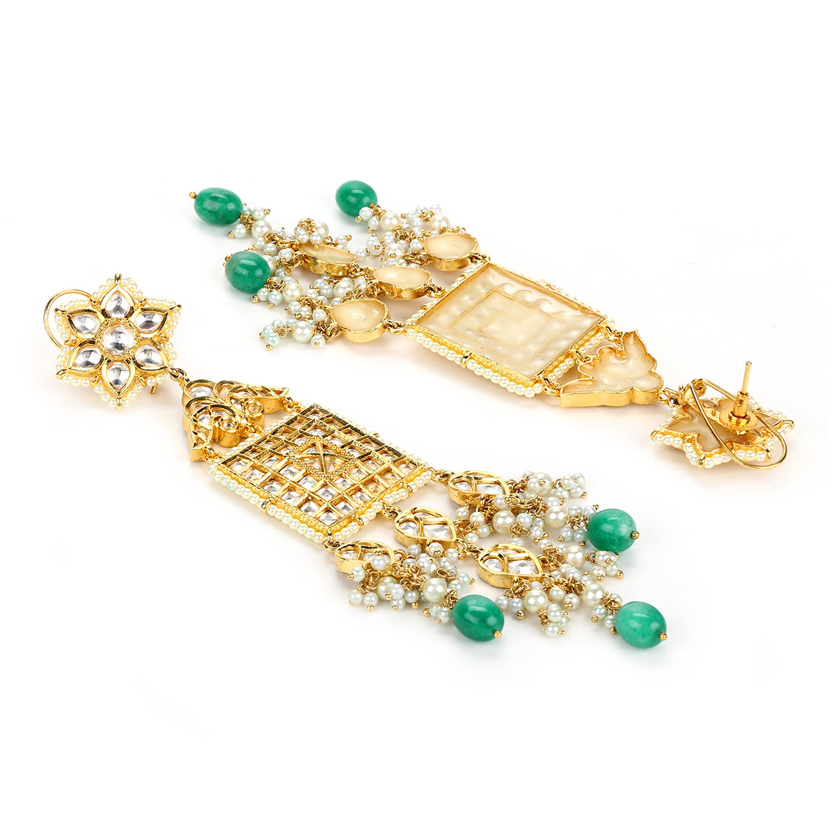 Green Gold Tone Kundan Earrings