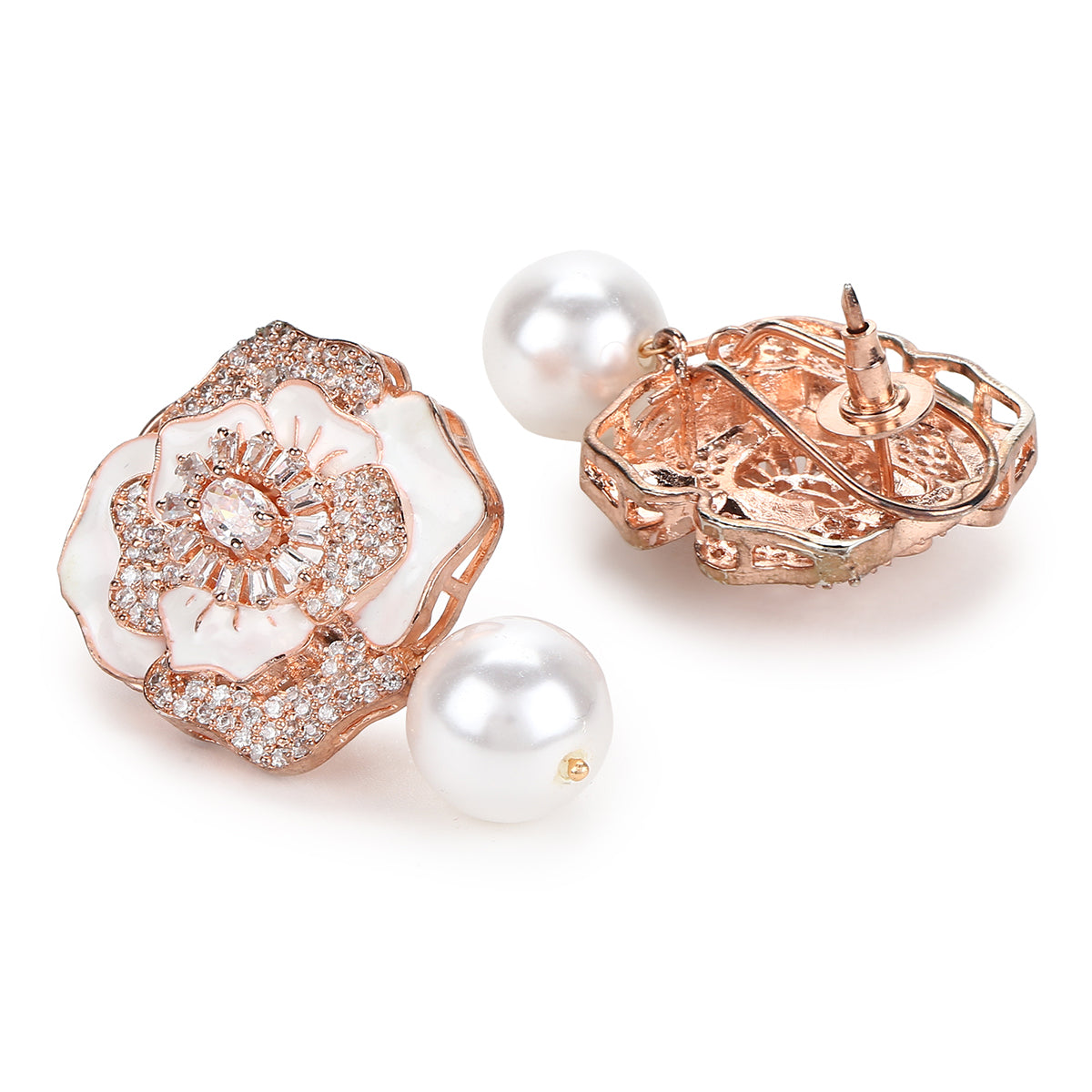 White Rose Gold Tone Handcrafted Earrings