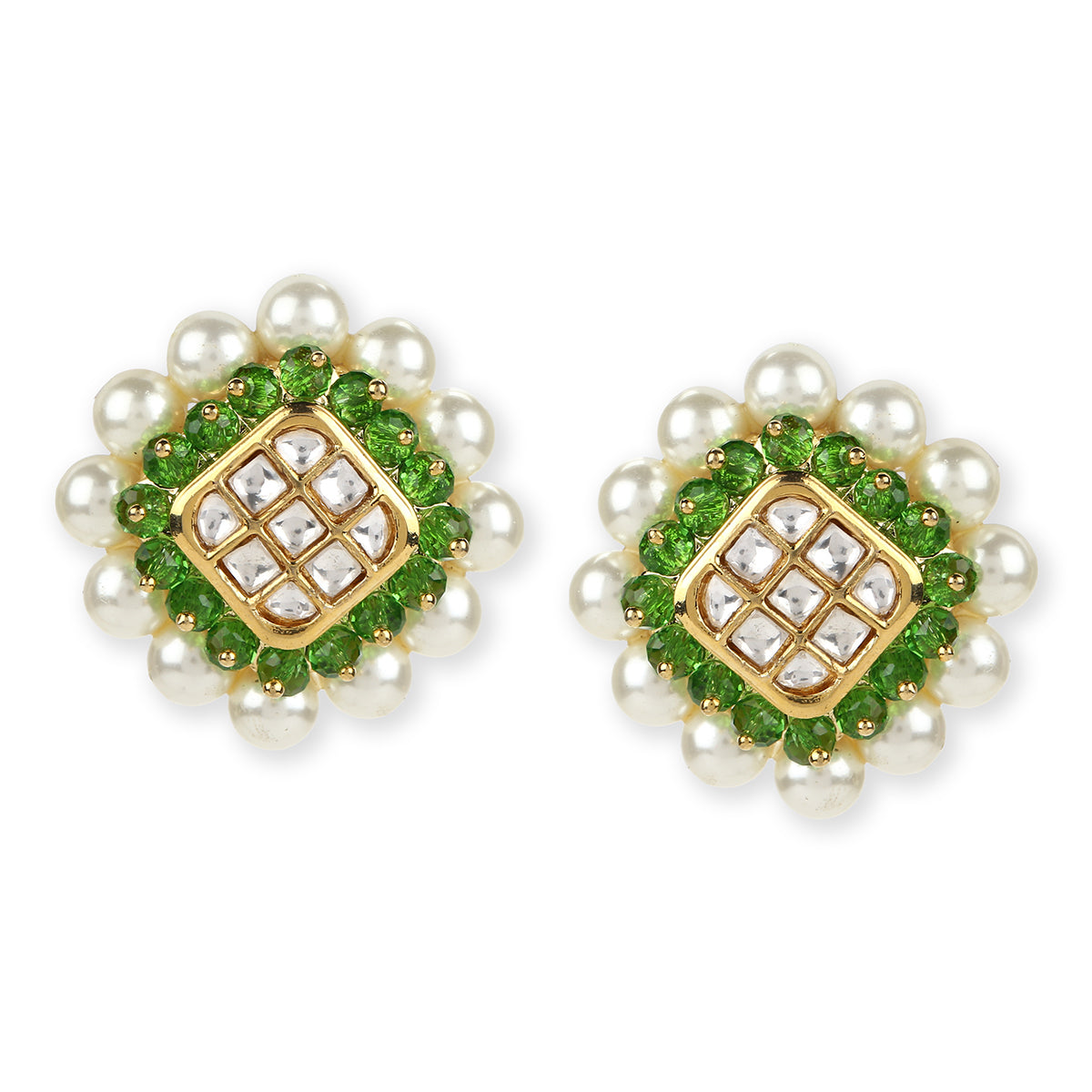 Green Gold Tone Kundan Earrings