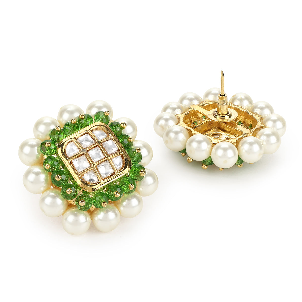 Green Gold Tone Kundan Earrings