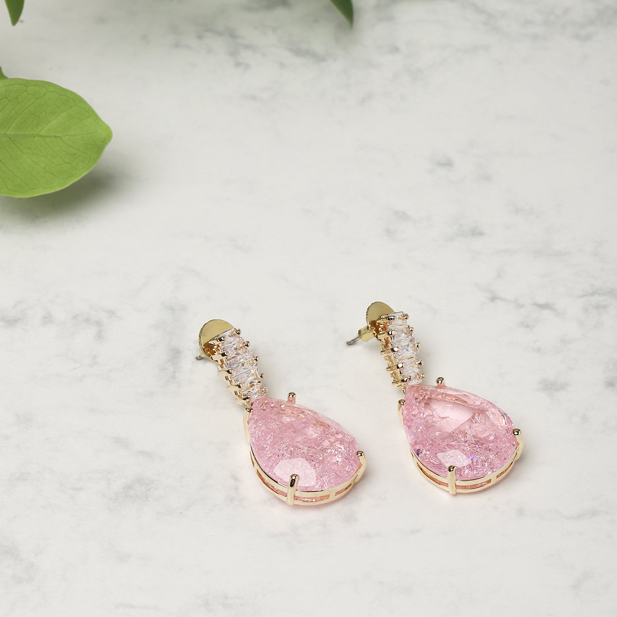 Pink Gold Tone Handcrafted Earrings