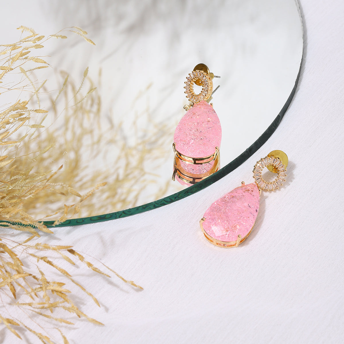 Pink Sliver Tone Handcrafted Earrings