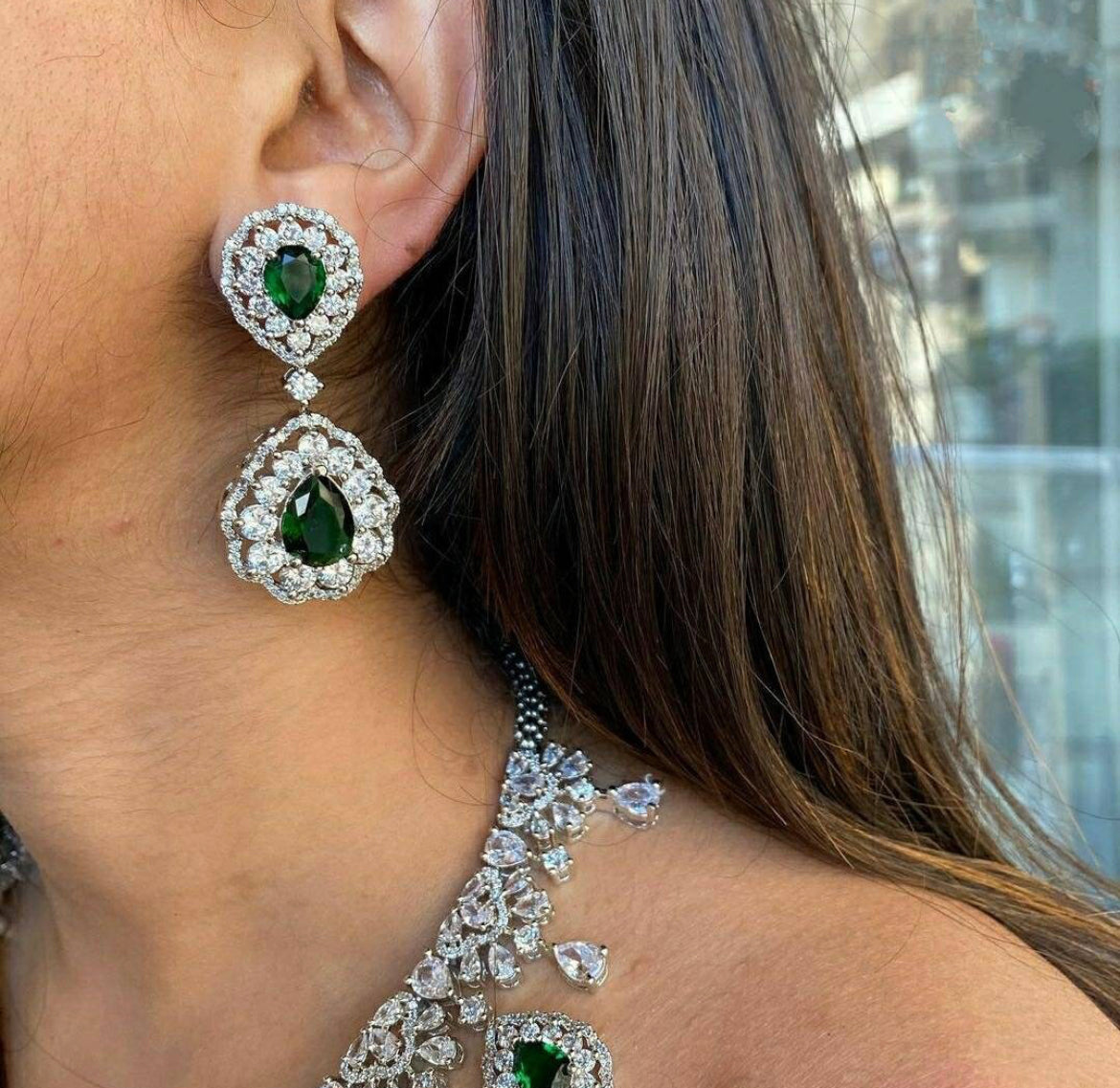 Cubic Zirconia Emerald Set