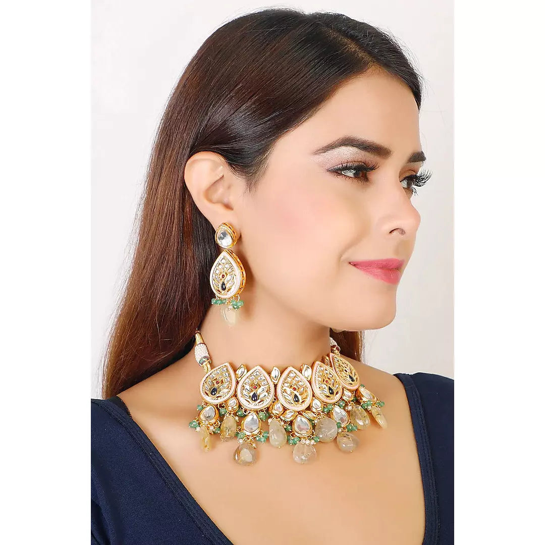 Gold Finish Kundan Choker Necklace Set