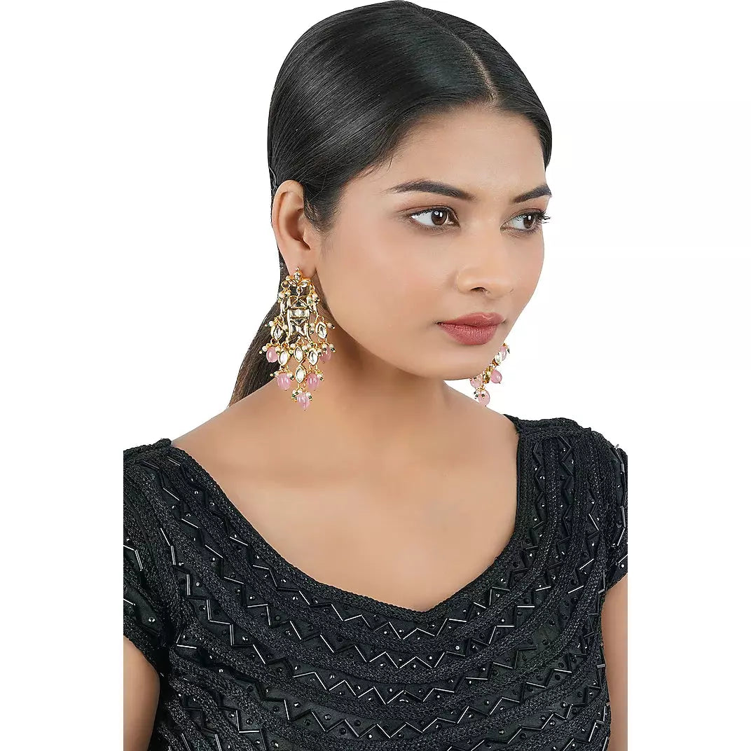 Gold Finish Kundan Polki Dangler Earrings