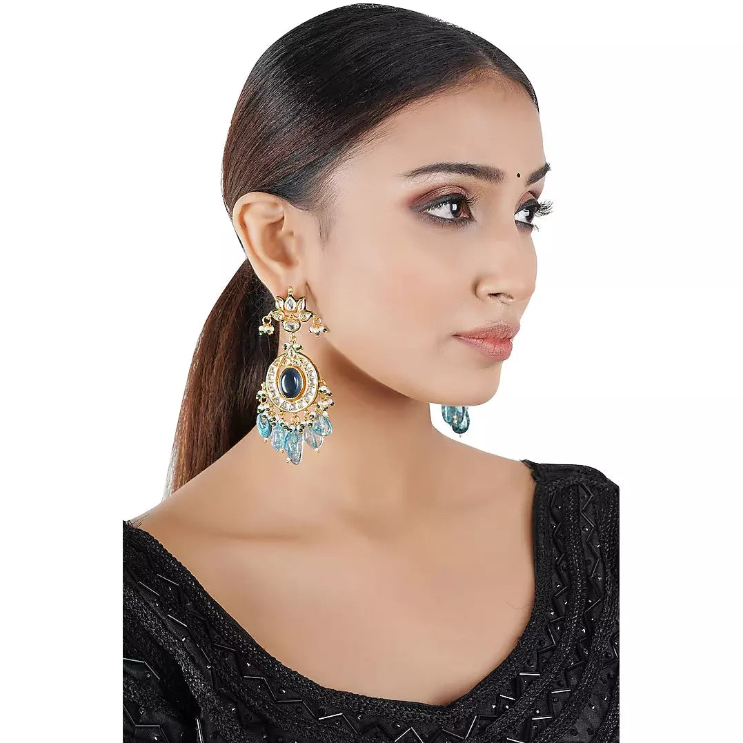 Gold Finish Kundan Dangler Earrings