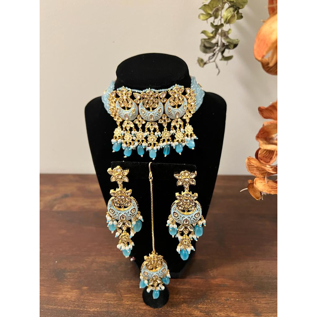 Baby Blue Meenakari Kundan Choker Set