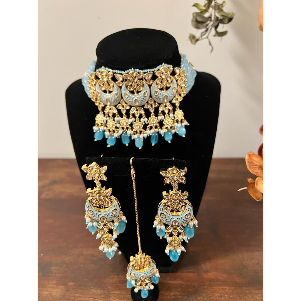 Baby Blue Meenakari Kundan Choker Set