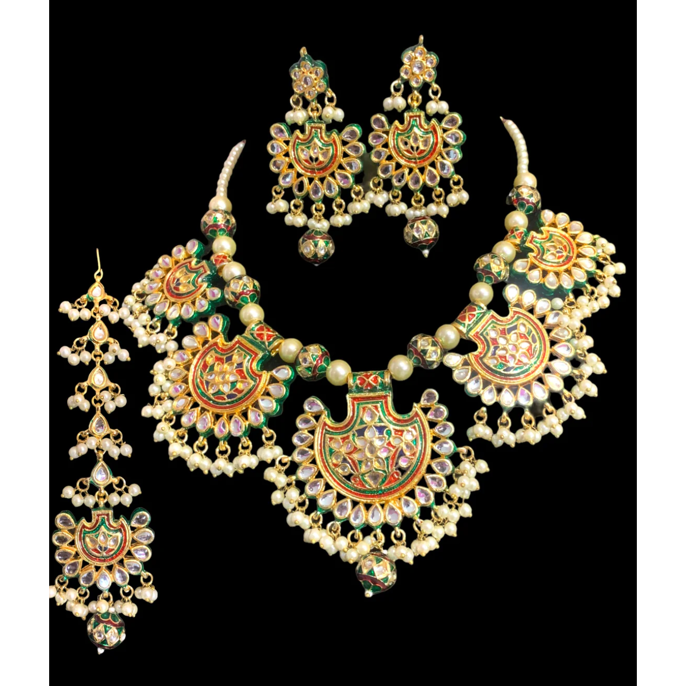 Gold Finish 5 Motif Kundan Necklace set