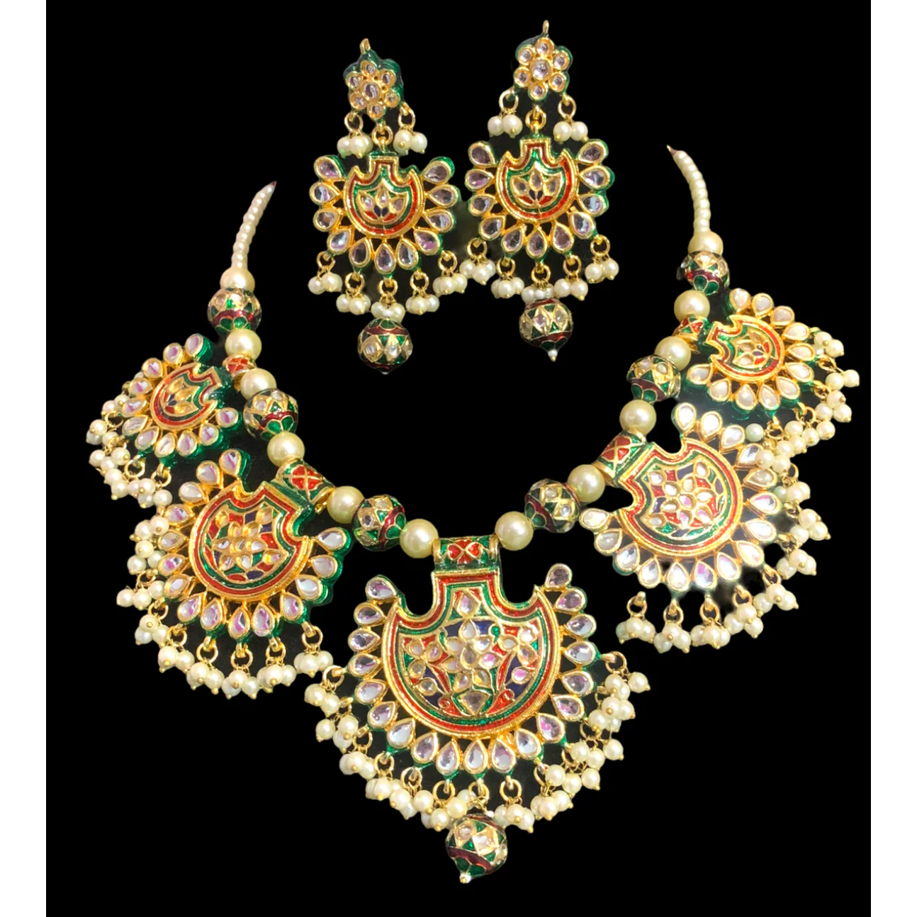 Gold Finish 5 Motif Kundan Necklace set