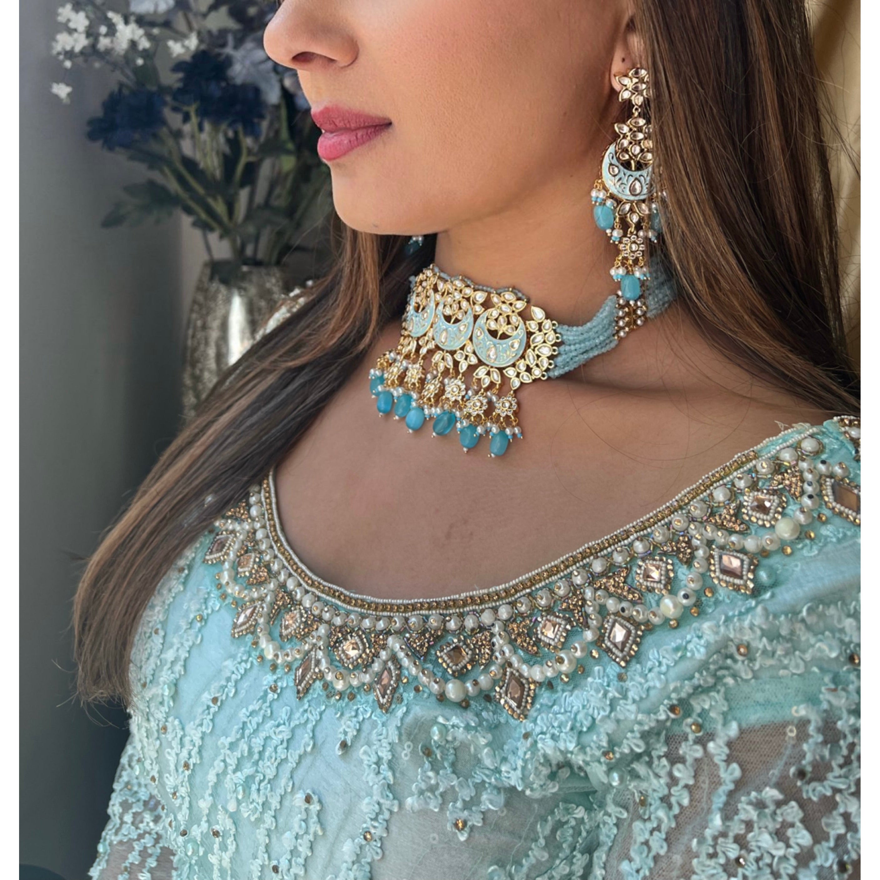 Baby Blue Meenakari Kundan Choker Set