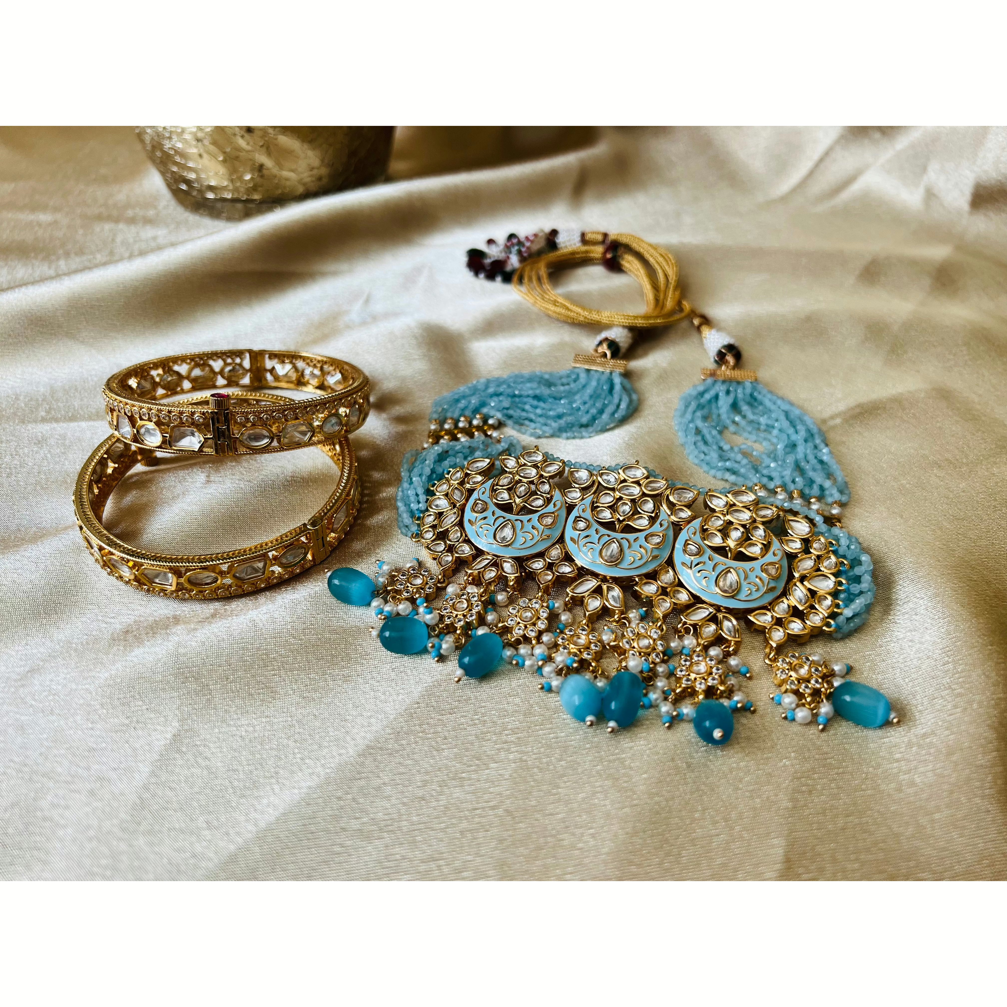 Baby Blue Meenakari Kundan Choker Set