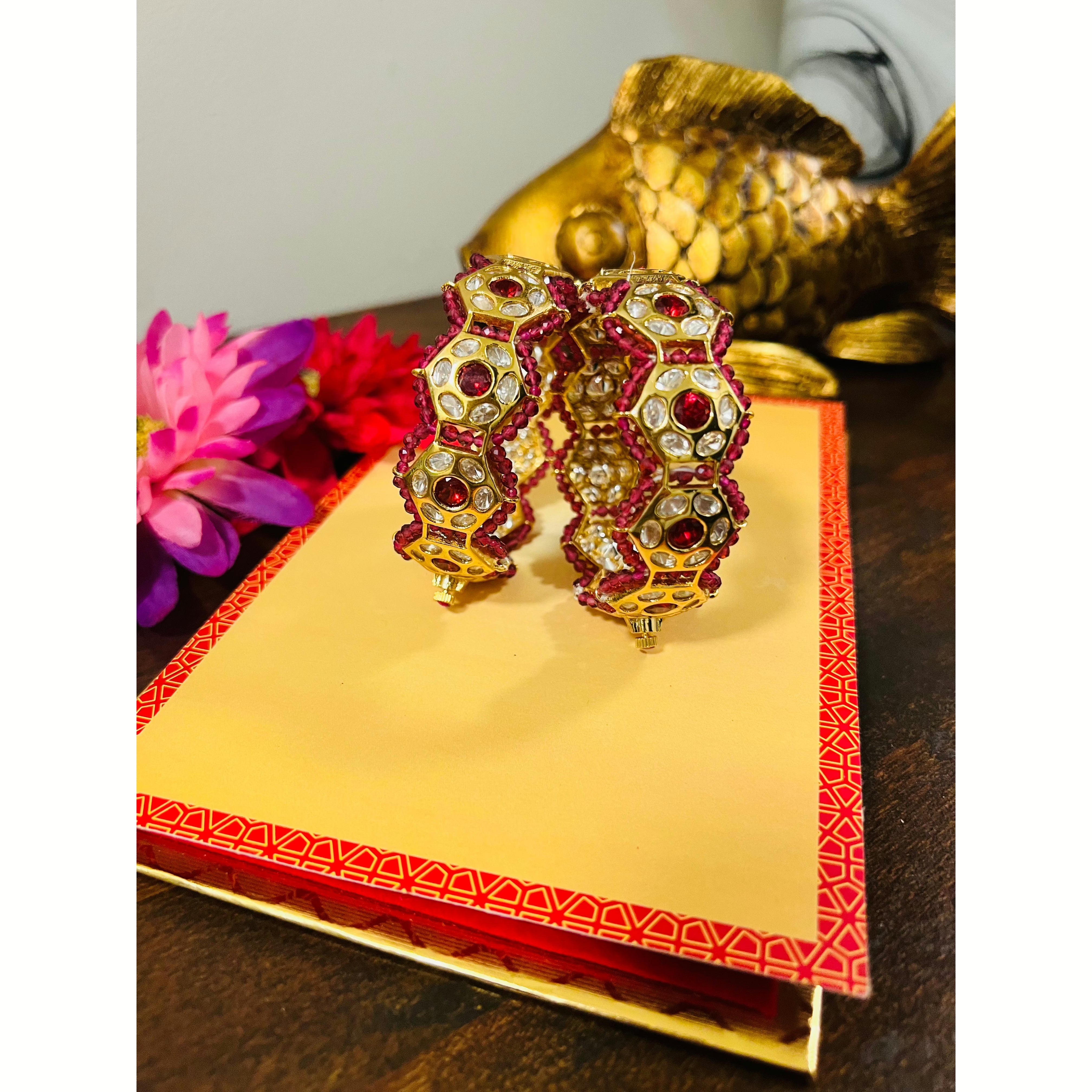 Pink and Gold Kundan Bangle Set