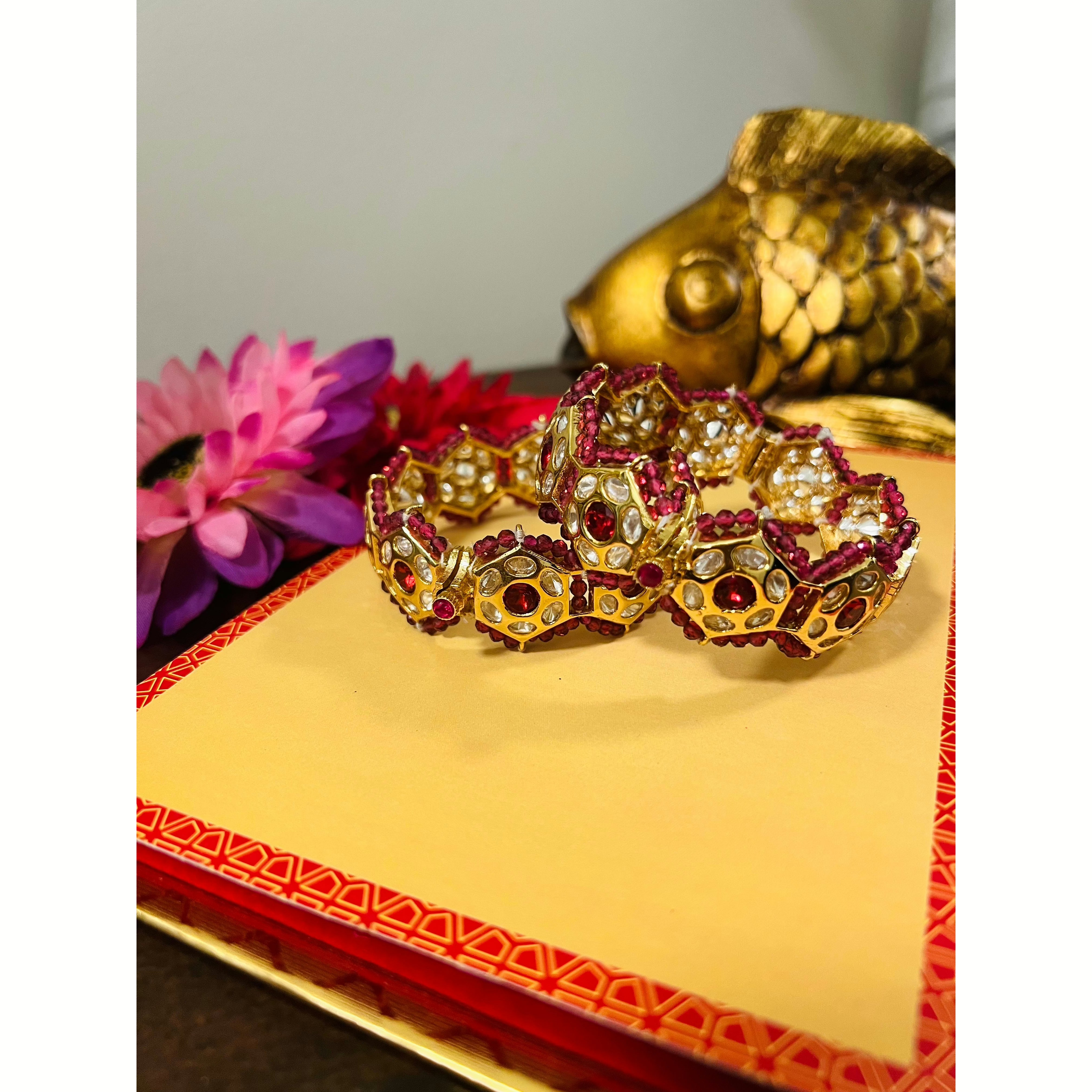 Pink and Gold Kundan Bangle Set